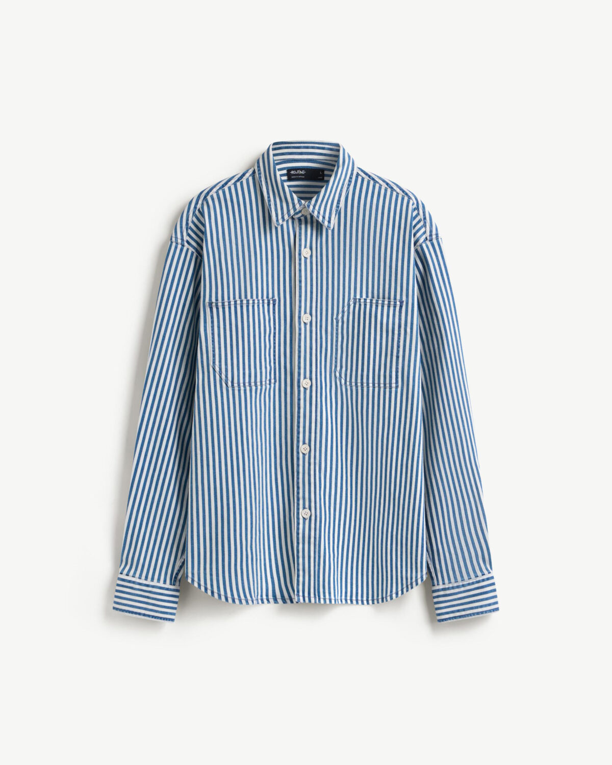 Men's long sleeve striped jean shirt.Loose