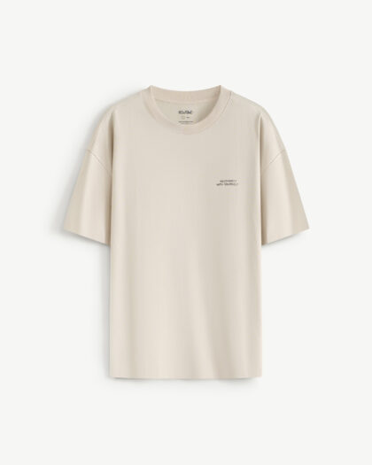 Men's Short-Sleeve Cotton T-Shirt with Small Lettering, Boxy Fit