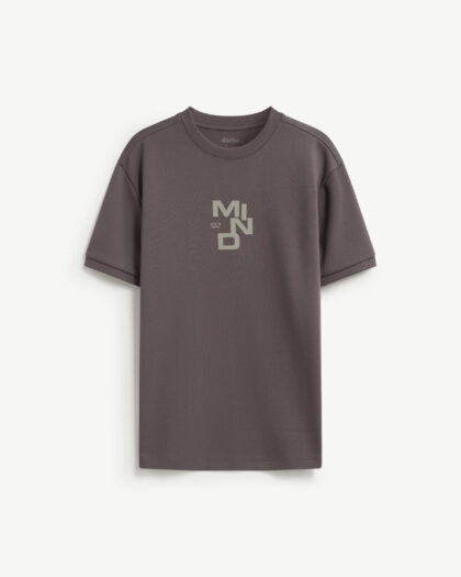 Men's Short-Sleeve Cotton T-Shirt with Breathable Fabric and Printed Text